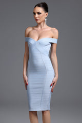 Stefania Blue Bandage Off-Shoulder Midi Dress