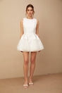 Stefania Mini Dress White Peplum Ruffle Tulle Panel Hem