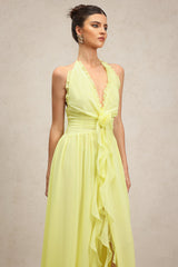 Stefania Yellow Maxi Dress with Ruffle Detail