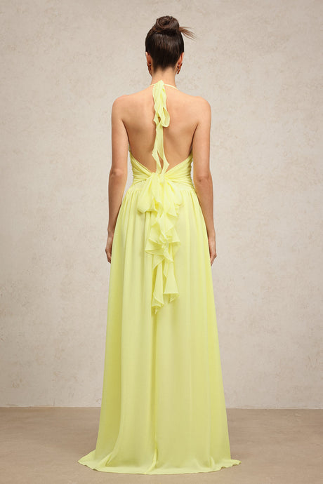 Stefania Yellow Maxi Dress with Ruffle Detailing