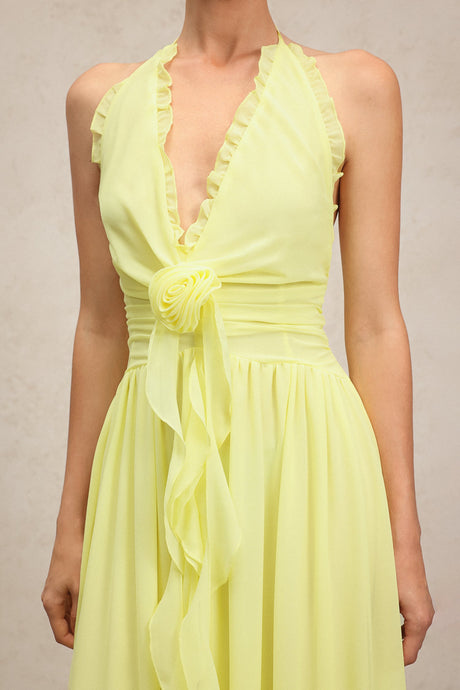 Stefania Yellow Maxi Dress with Ruffle Detailing