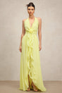 Stefania Yellow Ruffle Detail Maxi Dress