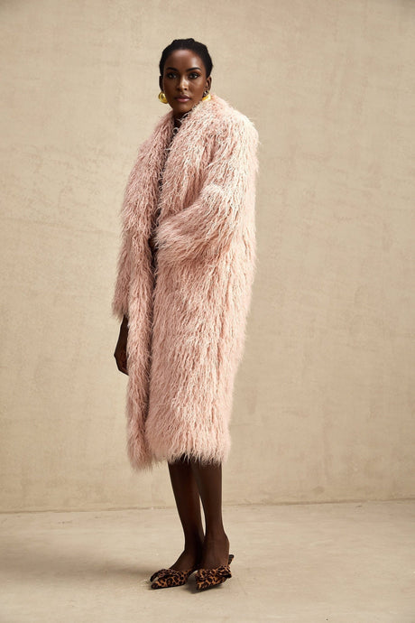 Stella Coat Stella Pink Faux Fur Open Front Midi Length Coat