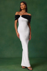 Stella White Diamond Bow Off-the-Shoulder Maxi Dress