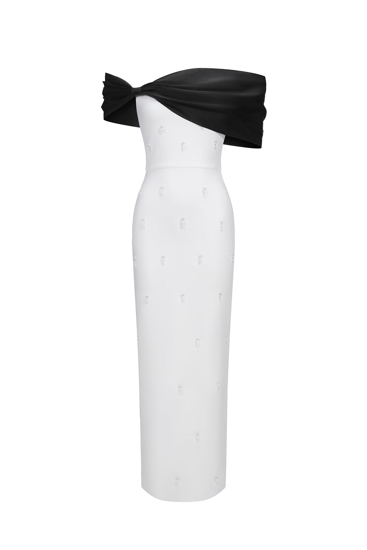 Stella White Diamond Bow Off-the-Shoulder Maxi Dress