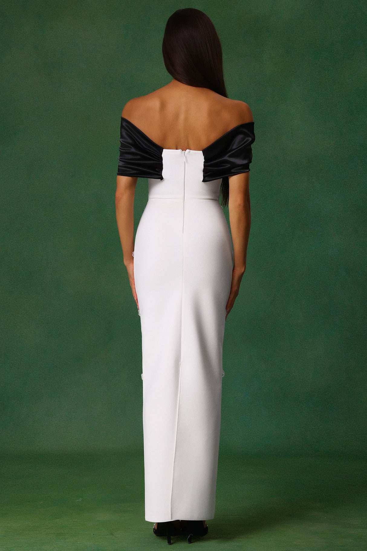 Stella White Diamond Bow Off-Shoulder Maxi Dress