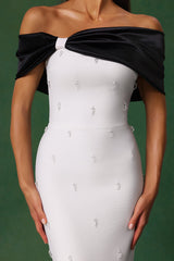 Stella White Off-the-Shoulder Diamond Bow Maxi Dress