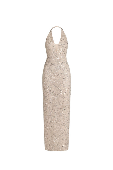 Summer Beige Maxi Dress with Beaded Detailing