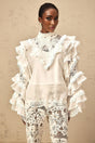Summer Blouse with Lace Details and Ruffled Sleeves in White