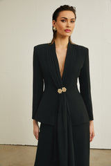 Suzanne black pleated jacket  trousers matching set