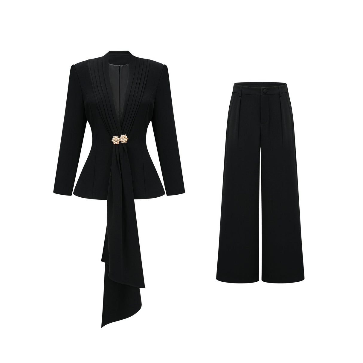 Suzanne black pleated jacket  trousers matching set