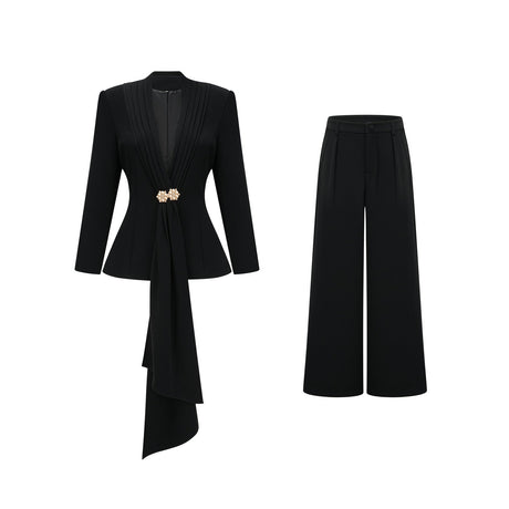 Suzanne black pleated jacket  trousers matching set