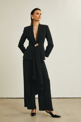 Suzanne black pleated jacket  trousers matching set