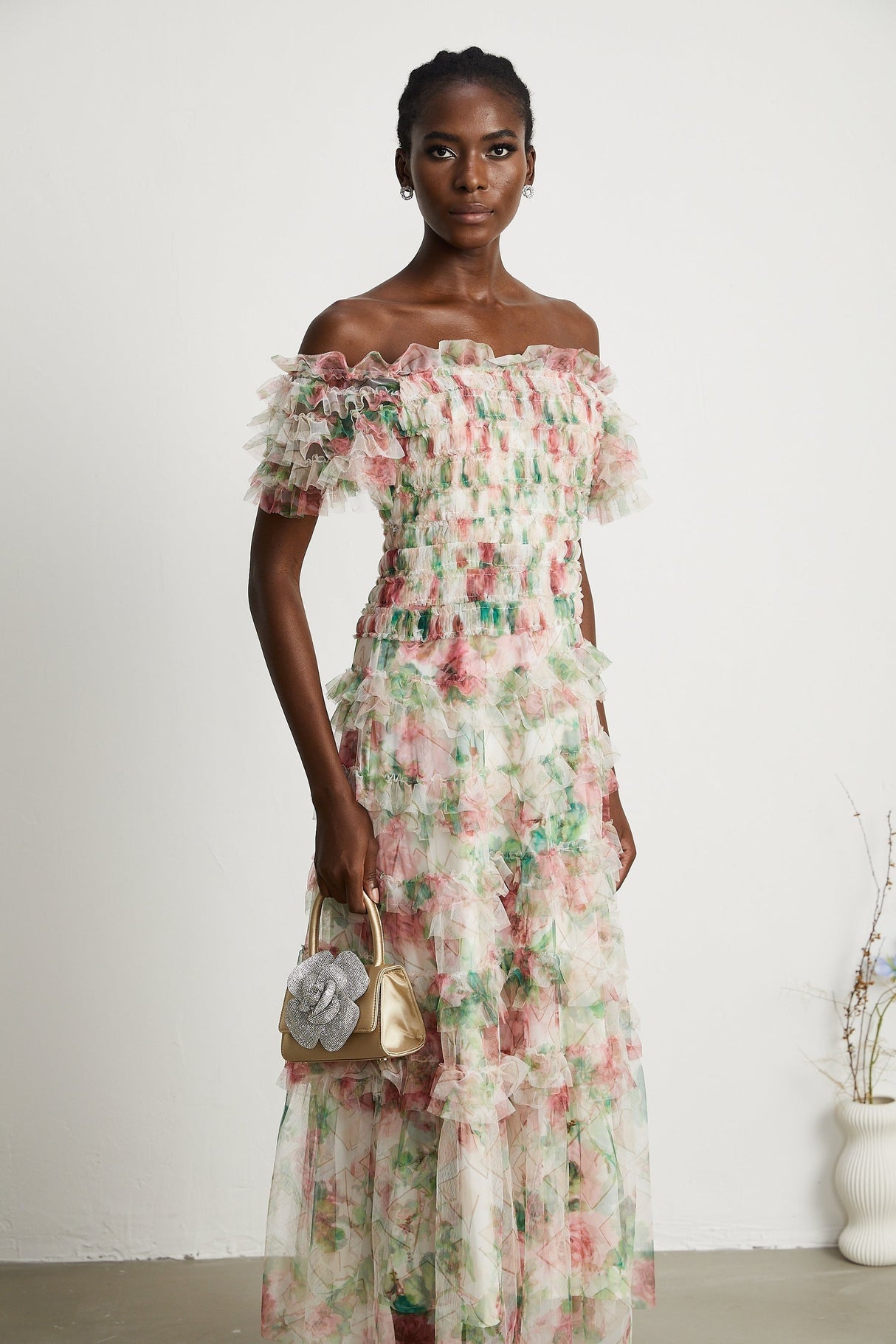Suzette floralprint tiered midi dress