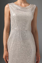 Sydney Beige Sequin Cowl Collar Maxi Dress