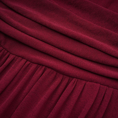 Sydney Midi Dress Red Flap Ruched Detail Long Sleeve Lined Skirt