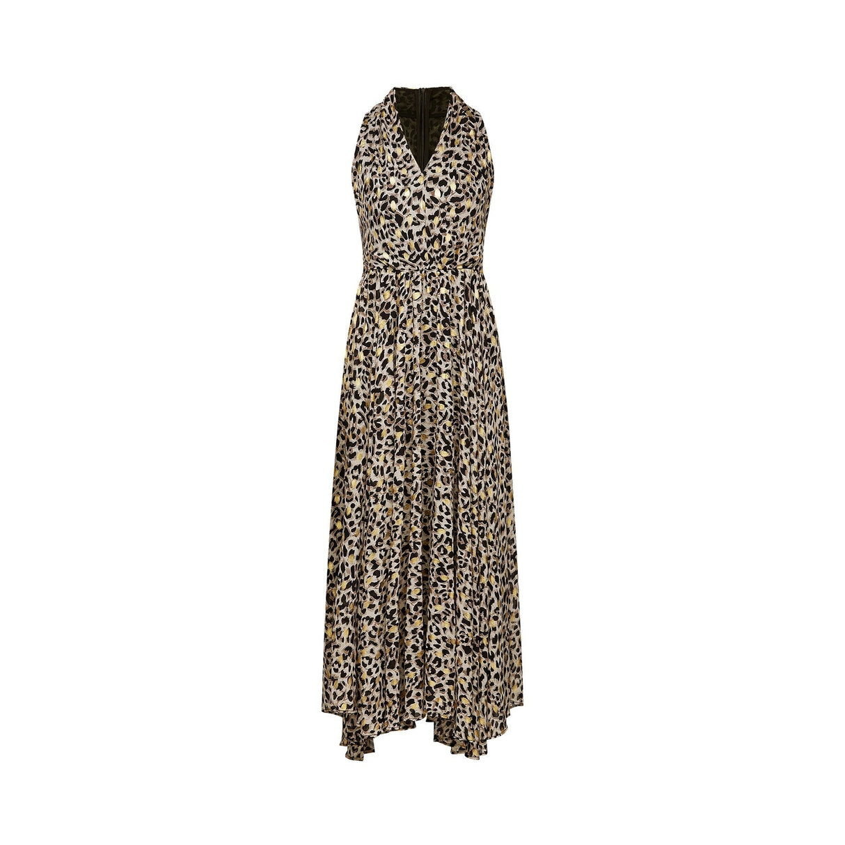 Sydney Midi Dress Yellow Leopard Print Cinched Waist