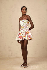 Sydney Mini Dress Pink Floral Smocked Bubble Skirt & Zip Fastening