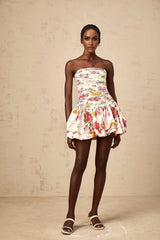 Sydney Mini Dress Pink Floral Smocked Bubble Skirt & Zip Fastening