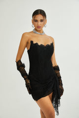 Sylvie black fauxpearl embellished mini dress