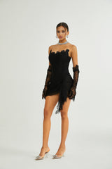 Sylvie black fauxpearl embellished mini dress