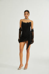 Sylvie black fauxpearl embellished mini dress