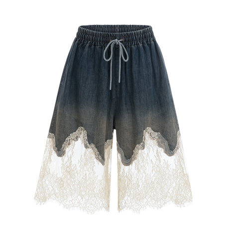 Sylvie lacedetail denim top  shorts matching set