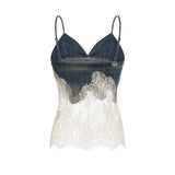 Sylvie lacedetail denim top  shorts matching set