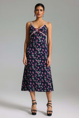 Taliyah Navy Floral Print Halter Midi Dress