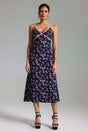 Taliyah Navy Floral Print Halter Midi Dress