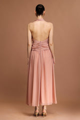 Taliyah Peach Fit and Flare Ruffle Detail Sleeveless Dress