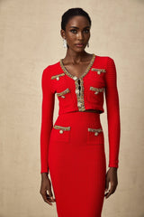 Tamara Cardigan & Skirt Tamara Red & Gold Crystal Sequin Embellished