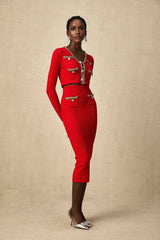 Tamara Cardigan & Skirt Tamara Red & Gold Crystal Sequin Embellished