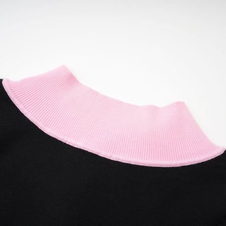 Tamara Knitted Bodysuit Black Pink Contrast Flap Pockets