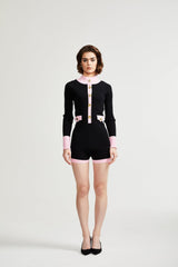 Tamara Knitted Bodysuit Black Pink Contrast Flap Pockets