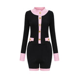 Tamara Knitted Bodysuit Black Pink Contrast Flap Pockets