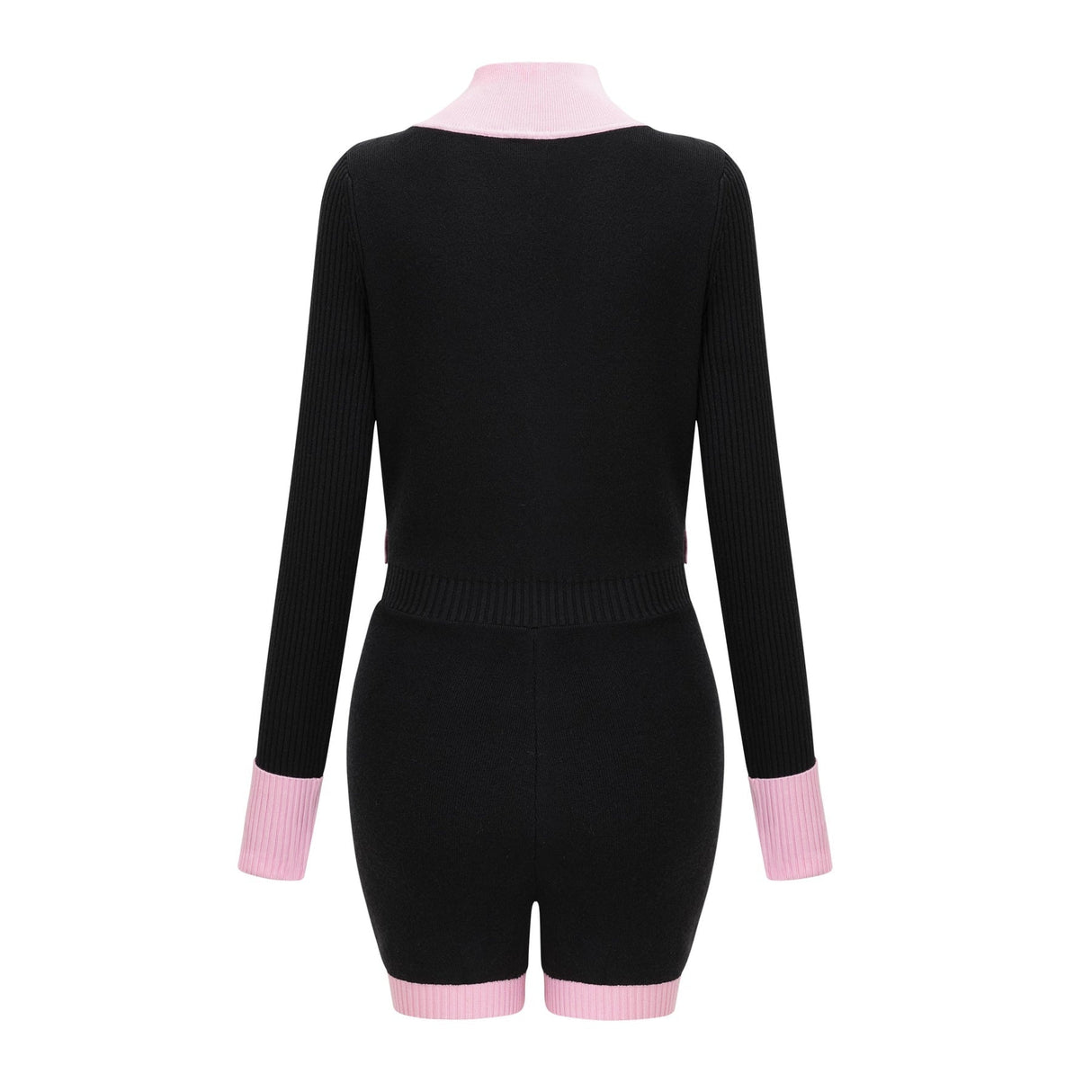 Tamara Knitted Bodysuit Black Pink Contrast Flap Pockets
