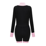 Tamara Knitted Bodysuit Black Pink Contrast Flap Pockets