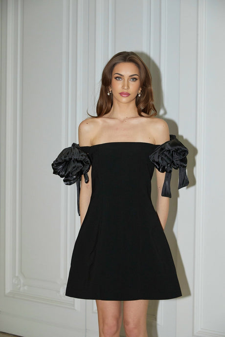Tamara Mini Dress Tamara Off Shoulder Black Flower Thigh Length