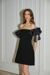 Tamara Mini Dress Tamara Off Shoulder Black Flower Thigh Length