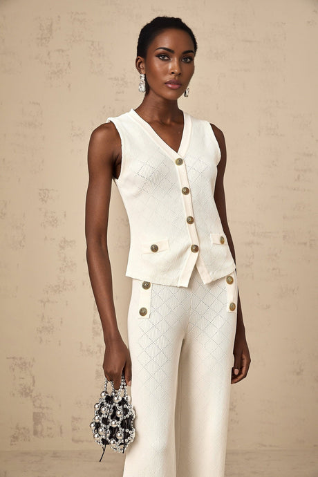 Tamara Top & Trousers Knitted White Matching Set