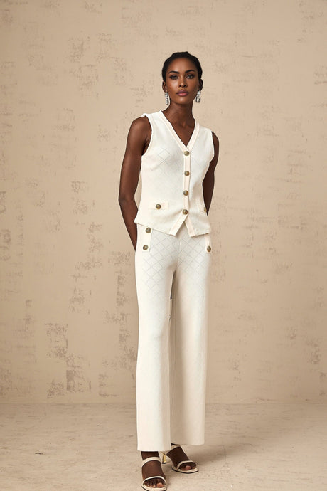 Tamara Top & Trousers Knitted White Matching Set