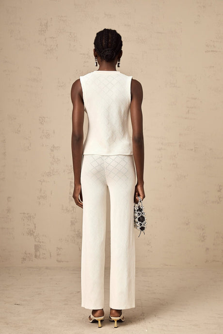 Tamara Top & Trousers Knitted White Matching Set