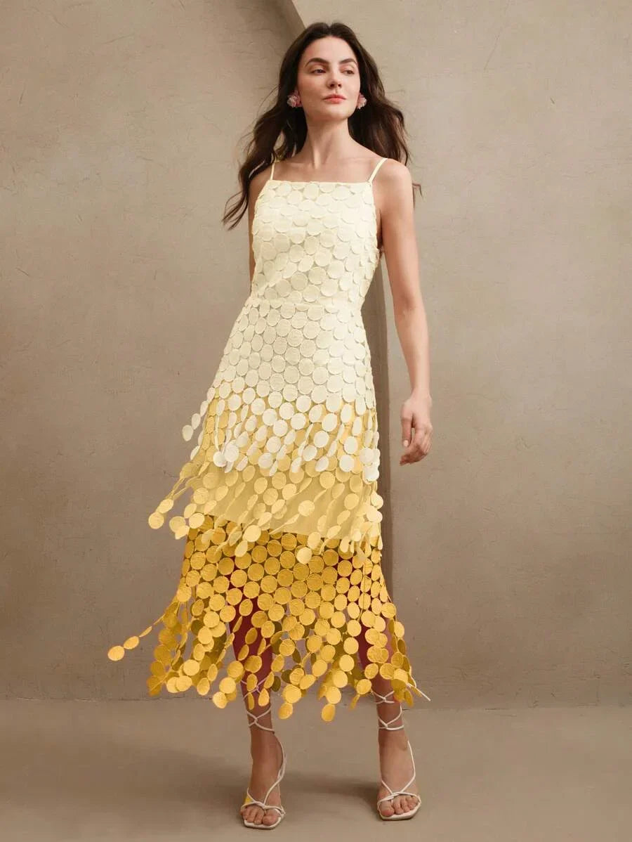 Tassel Cutout Embroidery High Waist Tank Dress Flowing Hollow Out Dress Summer Outfits For Women