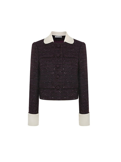 Tatiana Tweed Jacket – Cropped Fit – Silk Collar & Cuffs – Tailored Silhouette