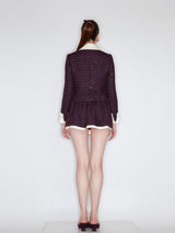 Tatiana Tweed Jacket – Cropped Fit – Silk Collar & Cuffs – Tailored Silhouette