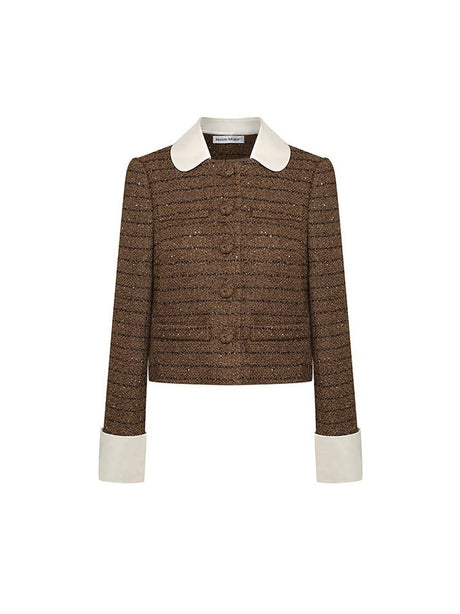 Tatiana Tweed Jacket – Cropped Fit – Silk Collar & Cuffs – Tailored Silhouette