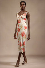 Taylor White Floral Halter Midi Dress Ruffled Bowknot Fitted Bodice