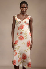 Taylor White Floral Halter Midi Dress Ruffled Detailing Bowknot Fitted Bodice