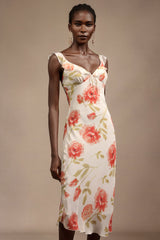 Taylor White Floral Print Halter Midi Dress Ruffled Detailing Bowknot Fitted Bodice Summer Evening Events